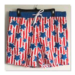 Way To Celebrate Men's Patriotic Americana Print Swim Trunks Sz M (32-34) NWT
